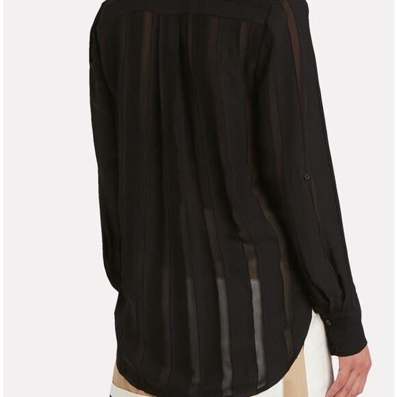 Intermix Angelina Striped Chiffon Top Blouse Black Semi Sheer M - Picture 3 of 12